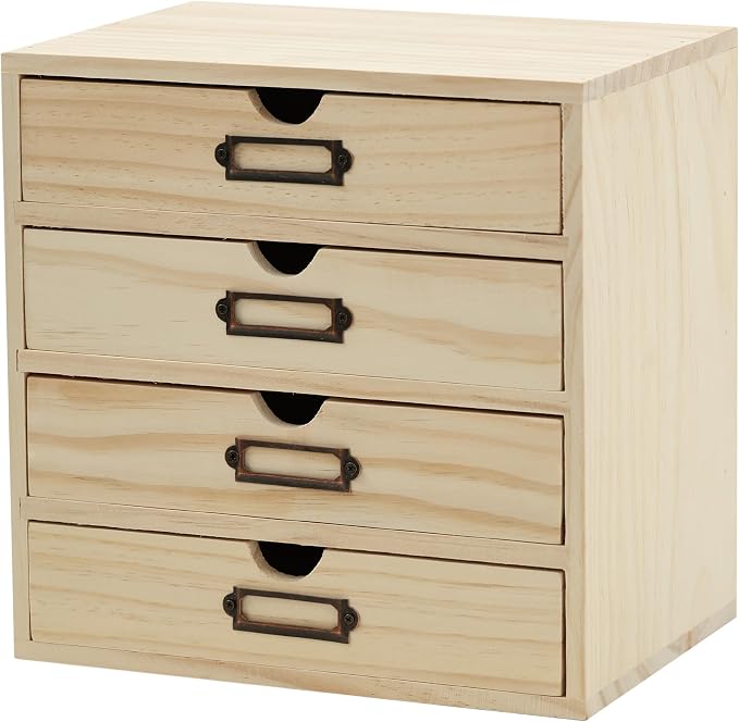 DIY Wooden Desk Organizer with Drawers – Unfinished 4-Drawer Desktop Storage Box – Personalizable Wood Desk Organizer for Crafts, Office, or Home – Compact Wooden Storage Drawers Ready to Decorate by PrimoSupply
