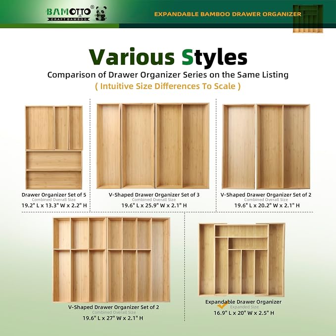 BAMOTTO CRAFTBAMBOO Expandable Bamboo Drawer Organizer for Kitchen, 8 Slot | Silverware & Cutlery Tray | Utensil Holder | 12.8"–20" Adjustable | Office & Bathroom | Flatware Organizer - Image 7