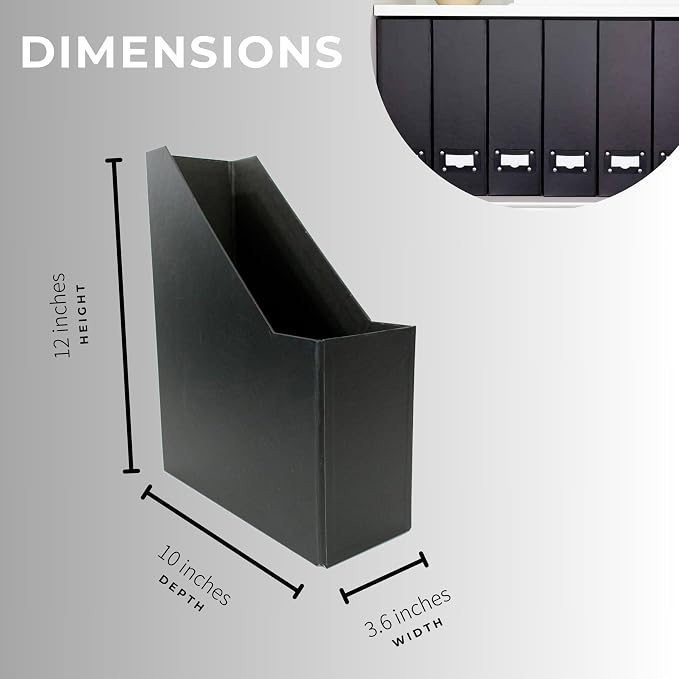 BLU MONACO Foldable Black Magazine File Holder | Set of 6 Cardboard Desk Organizer Boxes | Vertical Magazine File Holder | Standing File Holder | Office Classroom or Home - Image 8