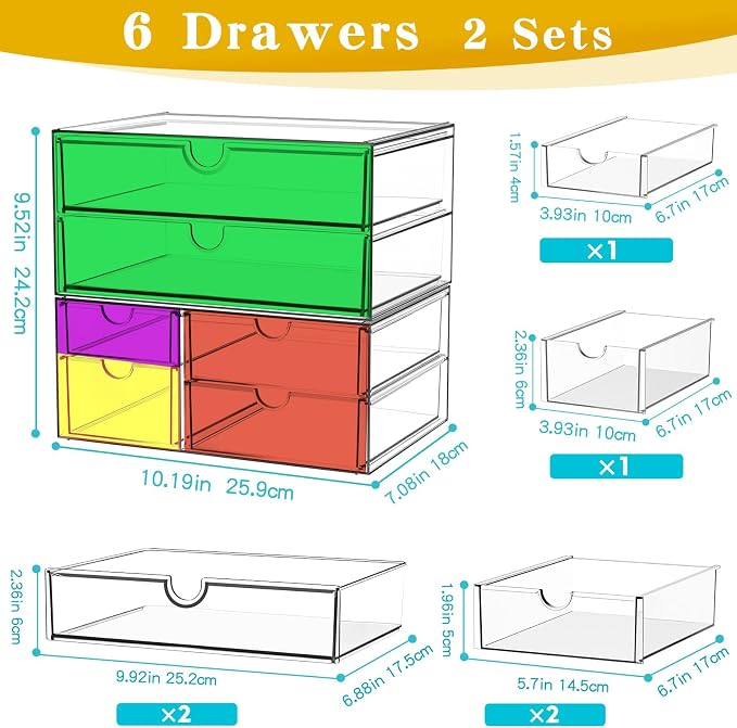 ARSTPEOE Acrylic Organizer with 6 Drawers, Bathroom Counter Organizer, Makeup Desk Organizers, Office Supplies, Storage Drawers for Cosmetic, Pencil, Coffee - Image 3