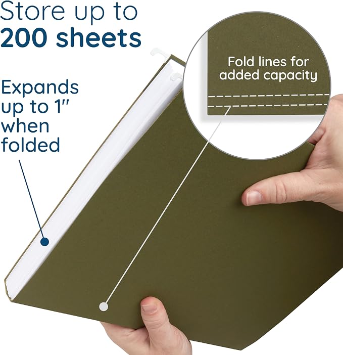 Blue Summit Supplies 75 Hanging File Folders, Letter Size, Green | Reinforced 11pt, 1/5 cut tabs, plastic tabs and inserts included, for filing cabinet, home, and office use - Image 3