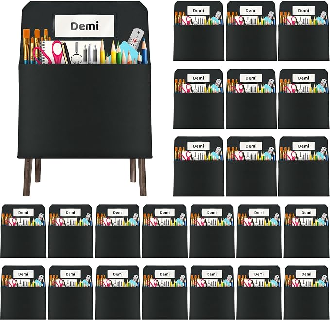 24 Pack Chair Pockets for Classrooms, 16 x 19 inch Pocket Chart Back of Chair Organizer for Kids with Name Slot, Seat Sacks for Classroom Chairs Seat Storage (Black, 24Pack) by Unknown