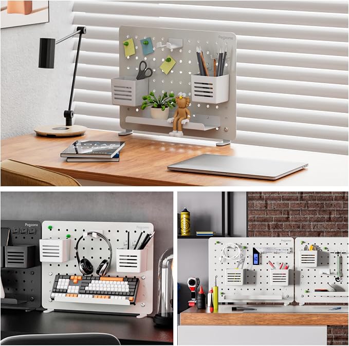Clamp on Desk Pegboard, 16.5" x 12.6", with 10 Accessories, White | Magnetic Metal Peg Board, Desk Organizer for Office Gaming Home, Privacy Panel, Medium - Image 3