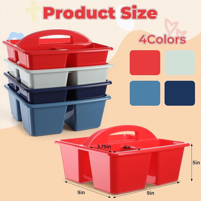 Kathfly 4 Pack Classroom Caddy Organizer with Handle, Plastic Art Craft Cleaning Caddy Bulk, Small Multipurpose Supply Organization Storage Basket for Table Desk Office Pencil Teacher (Blue Red) - Image 5