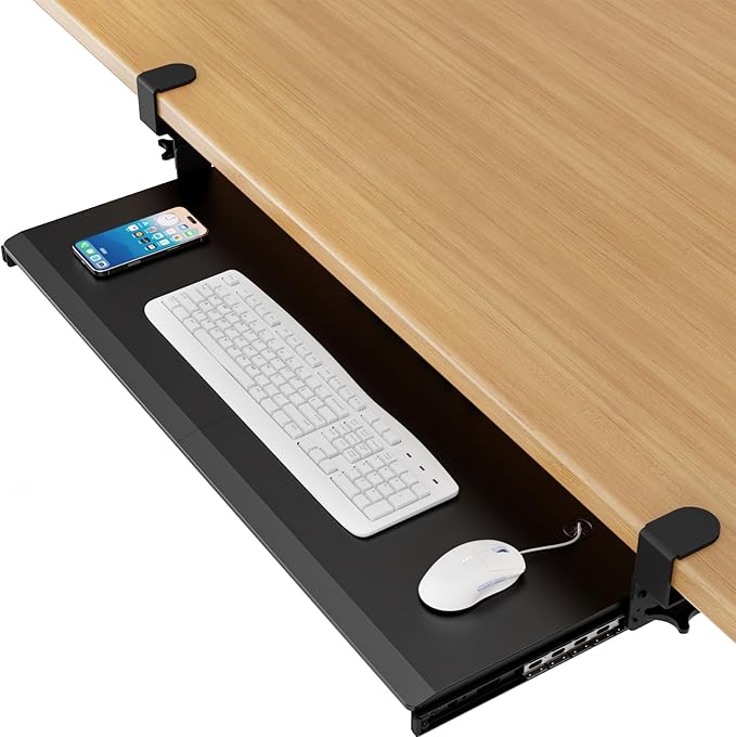 Keyboard Tray Under Desk Pull Out with 3 Height Adjustable Extra Sturdy C Clamp Mount System, 32.8 (38 inch Including Clamps) x 12 Inch Slide-Out Platform Computer Drawer for Typing by 1