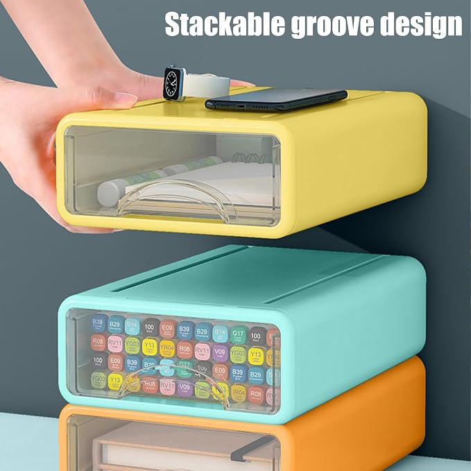 Desk Organizer with Drawers, Stackable Storage Drawers with Compartments Desktop Organization for Office Supplies, Makeup, Pencils, Tape, Erasers, Paperclips, Chargers (2S2M) - Image 6