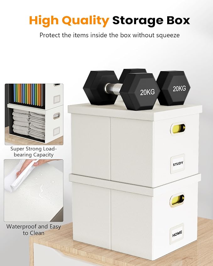 File Organizer Box with Lid, Portable Hanging File Box for Letter/Legal Files, Office/Decor/Home, 1 Pack, White Leather - Image 4