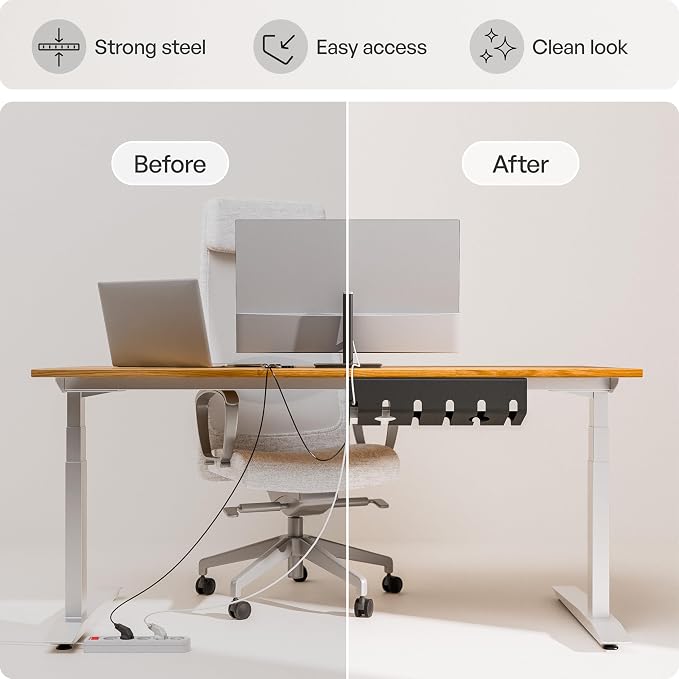 PAMO Cable Management Under Desk, Set of 2 - Black | Easy under-table mounting keeps cables organized, includes 10 cable ties for a clean and tidy office or home workspace. - Image 4