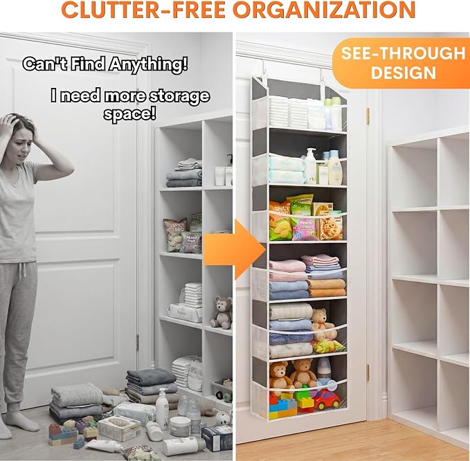 Over Door Organizer with 6 Large Pockets | 6 Transparent Front Pockets & 12 Mesh Side Pockets, 80 lbs Weight Capacity Hanging Storage for Toys, Shoes, Diapers, Pantry - Image 3