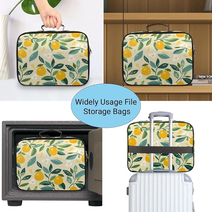 File Organizer Watercolor Lemon Document Organizer with Handle Portable File Organizer Bag Home Travel Storage Bags for Files Laptop Certificates - Image 7
