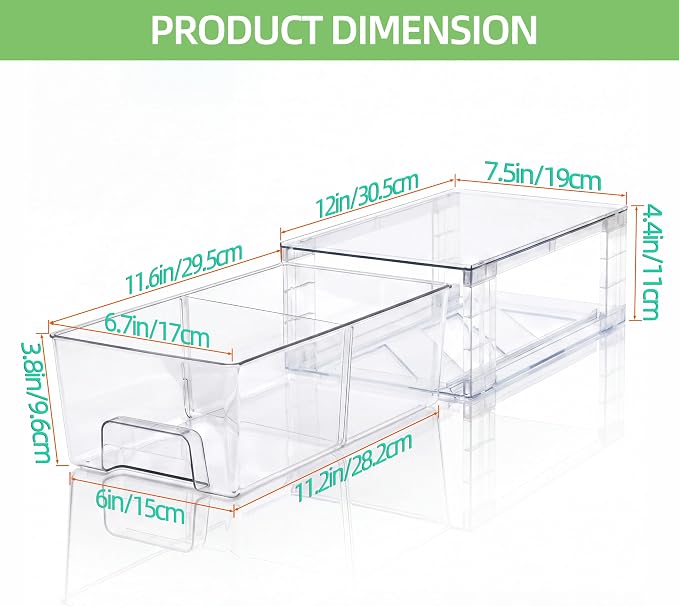 Small Stackable Clear Acrylic Storage Drawers(6 Pack) with Handles,Plastic Organizer Bins for Fridge Bathroom Kitchen Cabinet Pantry Coffee bar Undersink Office Closet Storage Bins - Image 3