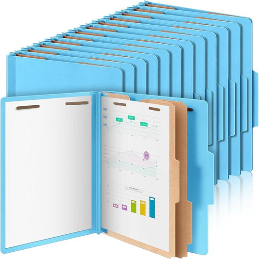 Skyygemm 24 Pcs Classification Folders Letter Size Bulk - 2 Dividers Pressboard File Folder with 3. 5 Inch Expansion, 2 Prongs Fastener, Heavy Duty Office File Organizer for Teacher Medical (Blue) by Skyygemm