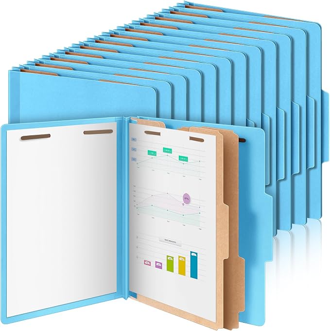 Skyygemm 36 Pcs Classification Folders Letter Size, 2 Divider Pressboard File Folders with 3. 5 Inch Expansion, 2 Prongs Fastener, Heavy Duty Office File Organizers for Teachers, Medical (Blue) by Skyygemm