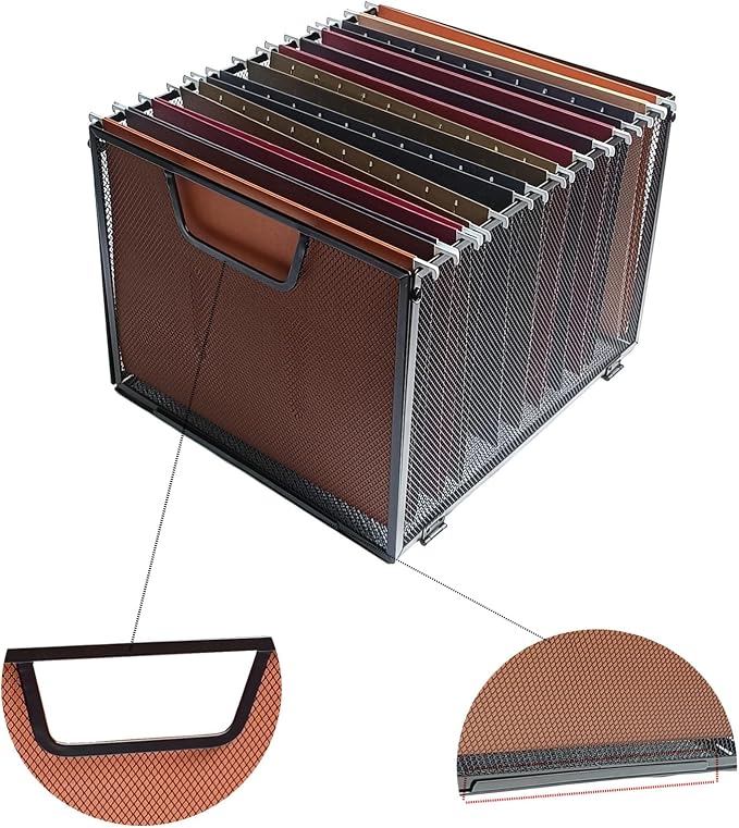 2 Pack Metal Hanging File Folder Organizer & File Crate,Black (2) | Mesh File Box & Filing Basket for Letter Size Folders,Quick Setup File Rack for Office,School,and Home - Image 6