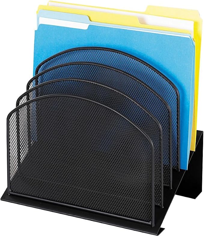 Safco Onyx Desk Organizer, 5 Tiered Vertical Compartments, Office and Classroom Mailbox , Paper and Mail Sorter, Steel Mesh, Black - Image 3
