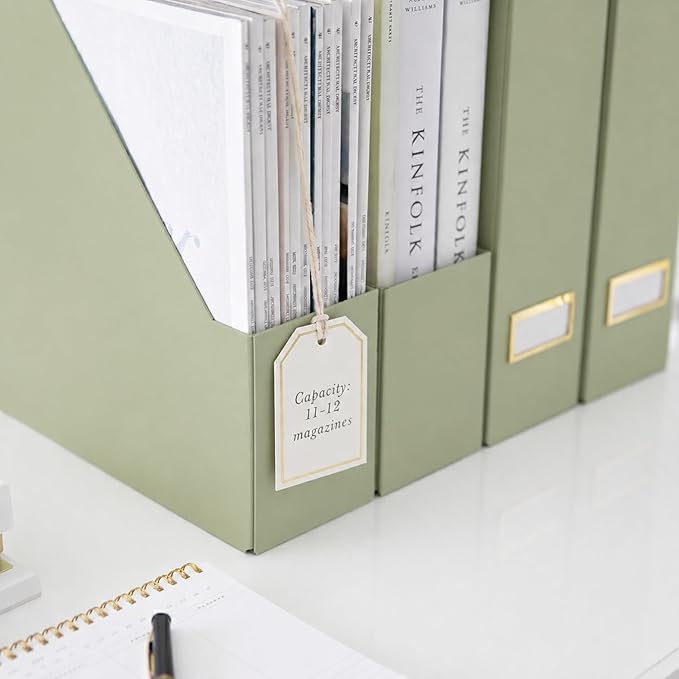BLU MONACO | Set of 6 Foldable Magazine File Holders in Earth Green | Heavy-Duty Vertical File Organizers with Label Holders | Desk Organizer Set for Paperwork, Documents & Office Storage - Image 5