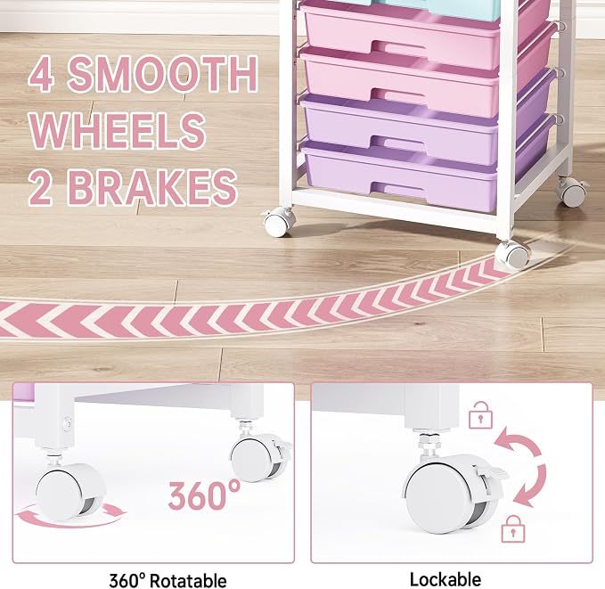 SYKIARIOL Rolling Storage Cart with Drawers, 8 Drawers Cart, Ice Cream | Utility Cart With Drawers,Rolling Storage Cart for Living Room,Classroom,Bedroom,Bathroom,Dorm,Office, Ice Cream - Image 8