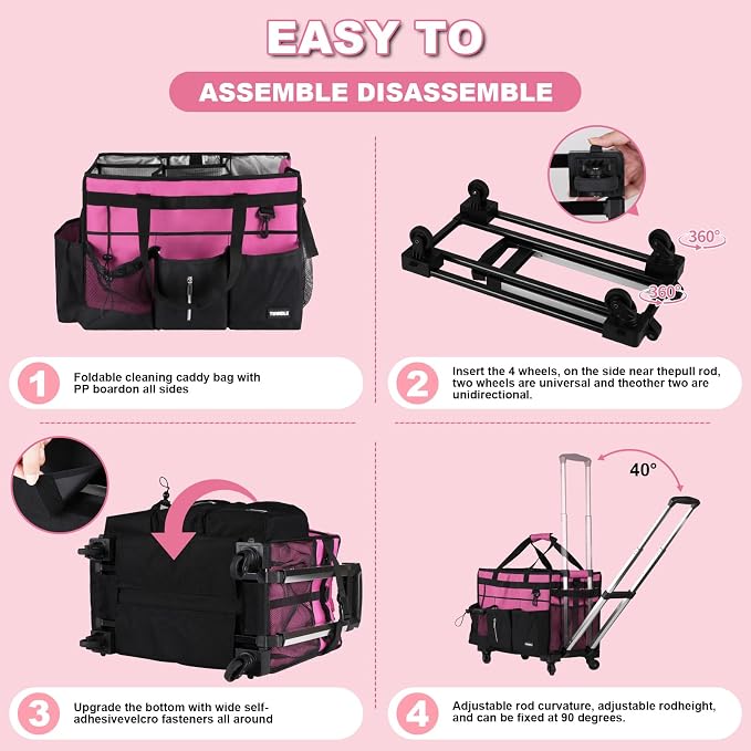 Extra-Large Rolling Cleaning Caddy with Wheels,Cleaning Caddy Bag with Detachable Trolley,Water Resistant Lining Cleaning Supply Organizer with Handle for Cleaners,Housekeepers - Image 5