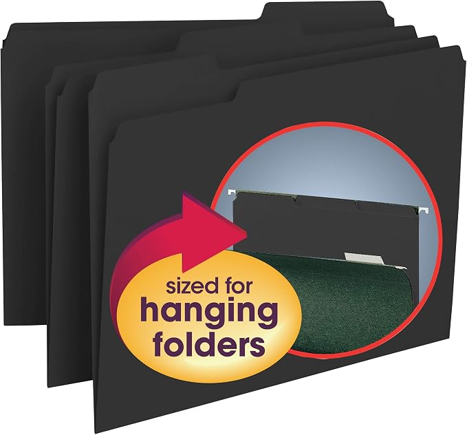 Smead File Folders with Reinforced Tabs, Letter Size, 100 per Box + Smead Interior File Folders, Letter Size, Black, 100 per Box - Image 6