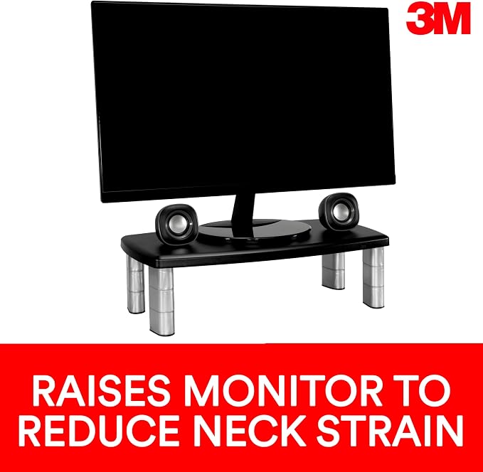3M Extra Wide Adjustable Computer Monitor Stand, 20 in x 12 in | Height Adjustable Monitor Riser For Desk, Office, Home With Underneath Storage Space, No Skid - Image 7