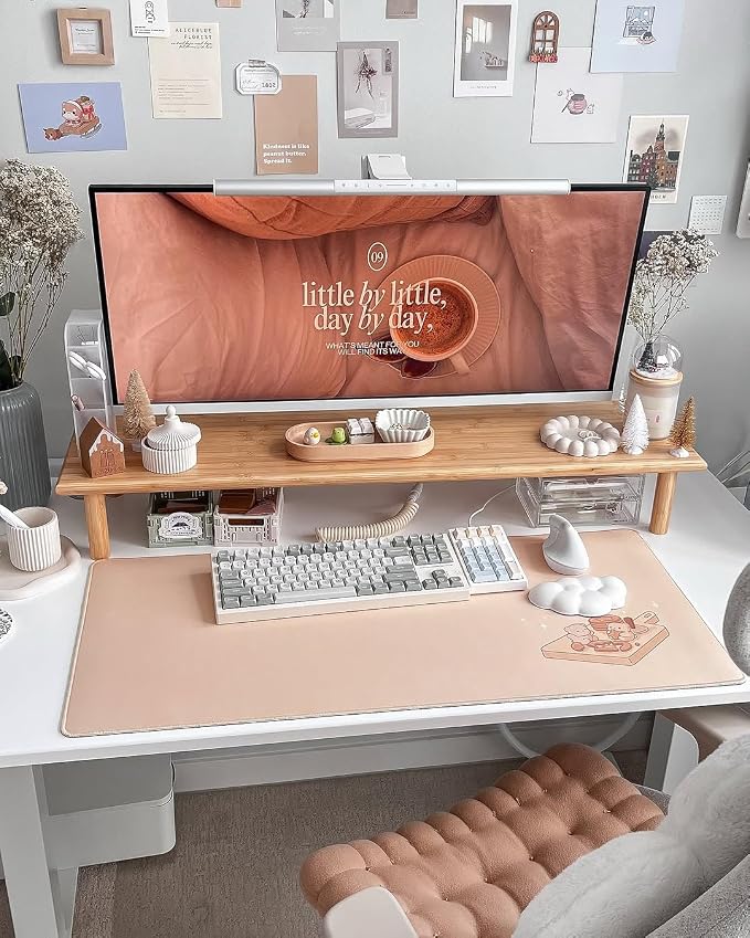 Bamboo Dual Monitor Stand Riser, Natural Desktop Shelf with Storage | 39.37-Inch Wide, Under-Shelf Storage for Keyboard, Mouse and Laptop, Fits Two 24-Inch Monitors in Home Office - Image 7