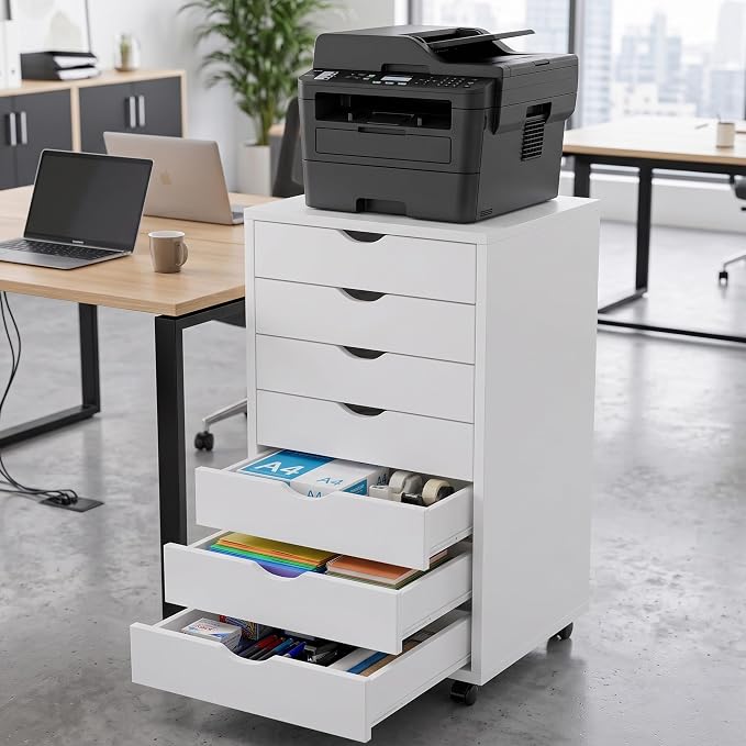 7 Drawer Mobile File Cabinet, Office Storage Cabinet, with Drawers | 7 Drawers Office Storage Cabinet with Wheels, Mobile File Cabinet for Desk Drawer Storage, Drawers and Office Furniture - Image 2