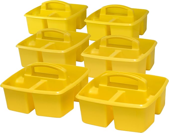 Storex 3-Compartment Small Caddy – Multipurpose Classroom Organizer with Handle, Yellow, 12-Pack (00950U06C) - Image 2