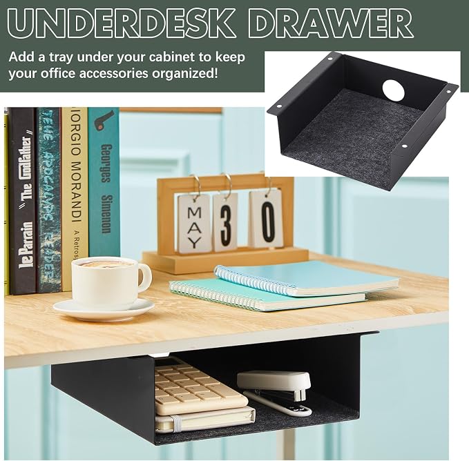 Yaocom 2 Pack Under Desk Hanging Shelf, Carbon Steel Storage Tray with Mute Felt Sheets, Mount Shelves Organizer for Office Home Workstation Gaming Desk Stand up(7.5x8x2.8 in/Storage Shelf,Black) - Image 5