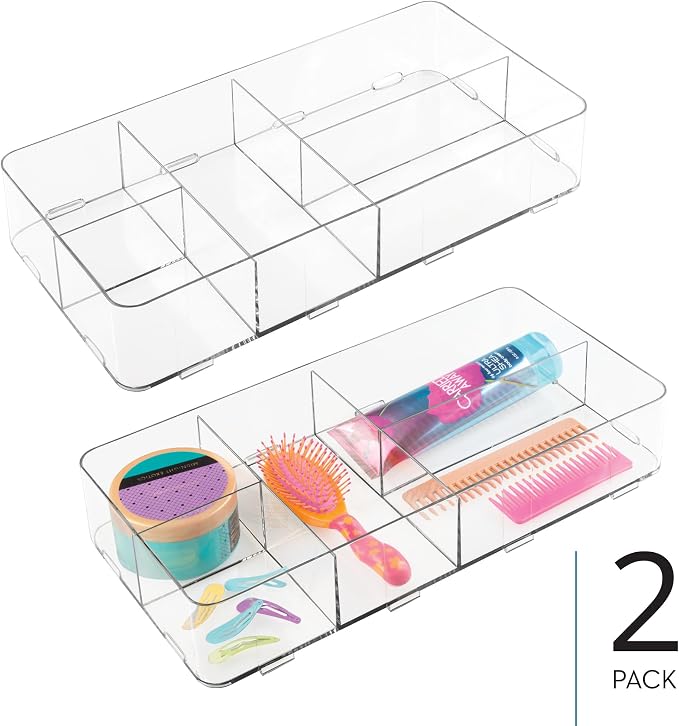 iDesign Interlocking 5-Section Drawer Organizer, Set of 2, Clear | For Kitchen, For Bathroom, For Desk - Image 2