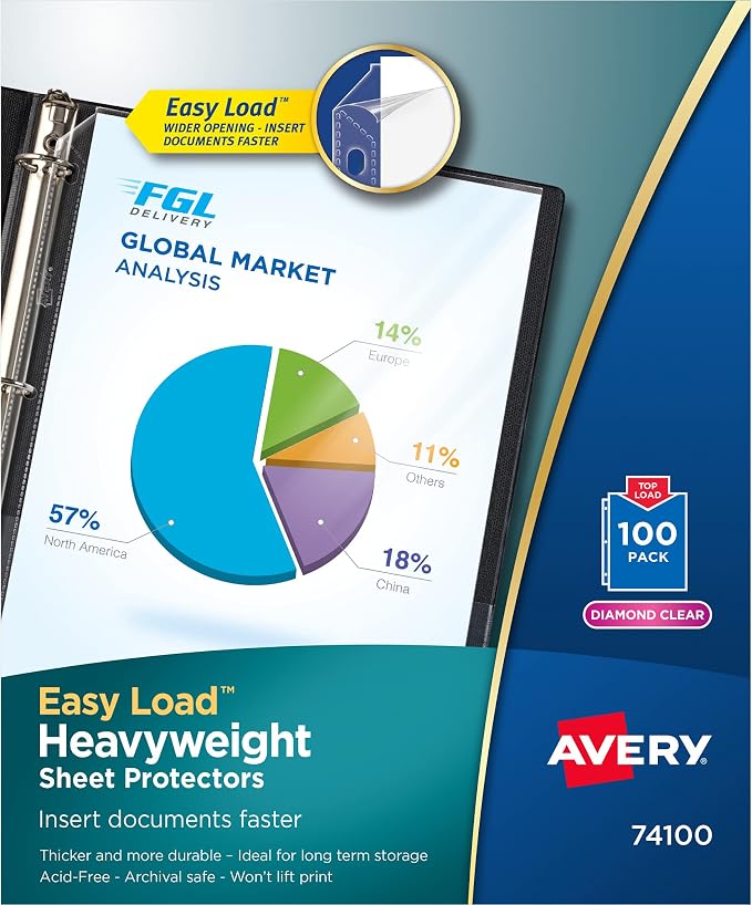 Avery Diamond Clear Heavyweight Sheet Protectors, Easy Load, 100 Document Protectors (74100) by Avery