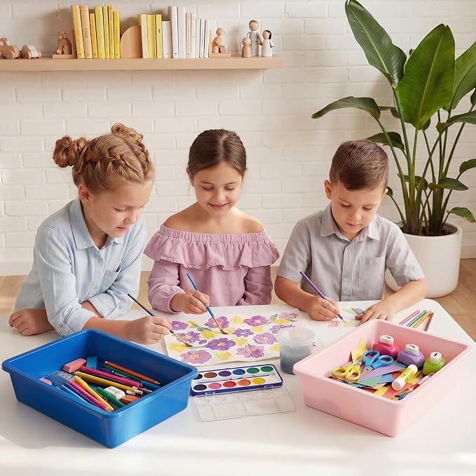 18 Pcs Flat Storage Organizer Bins Letter Size Paper Tray Classroom Storage Plastic Art Trays Classroom Pencil Organizer Baskets for School Office Teacher Book Organization(Fresh Color) - Image 7