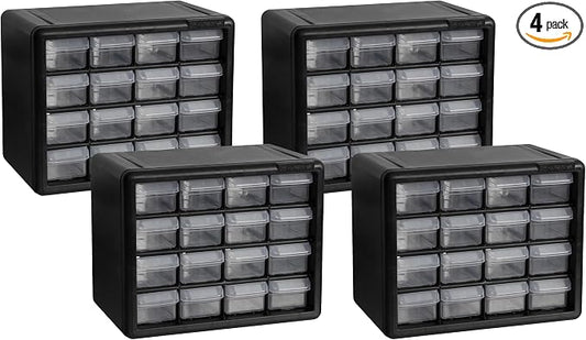 Akro-Mils 16-Drawer Plastic Cabinet for Garage Organization, Beads, Makeup Organizer, Building Bricks Storage, Teacher Toolbox, 10-1/2" W x 6-1/2" D x 8-1/2" H, 10716 Black (Pack of 4) by Akro-Mils