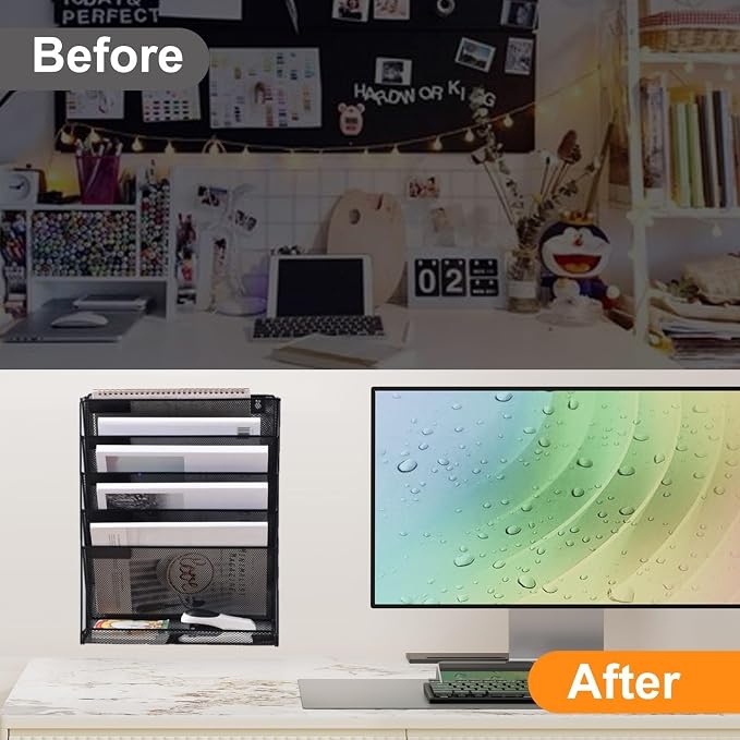 Kuntine.B 6-Tier Wall File Organizer Hanging File Organizer Cubicle Organizer Wall File Holder for Office Home, Black - Image 3