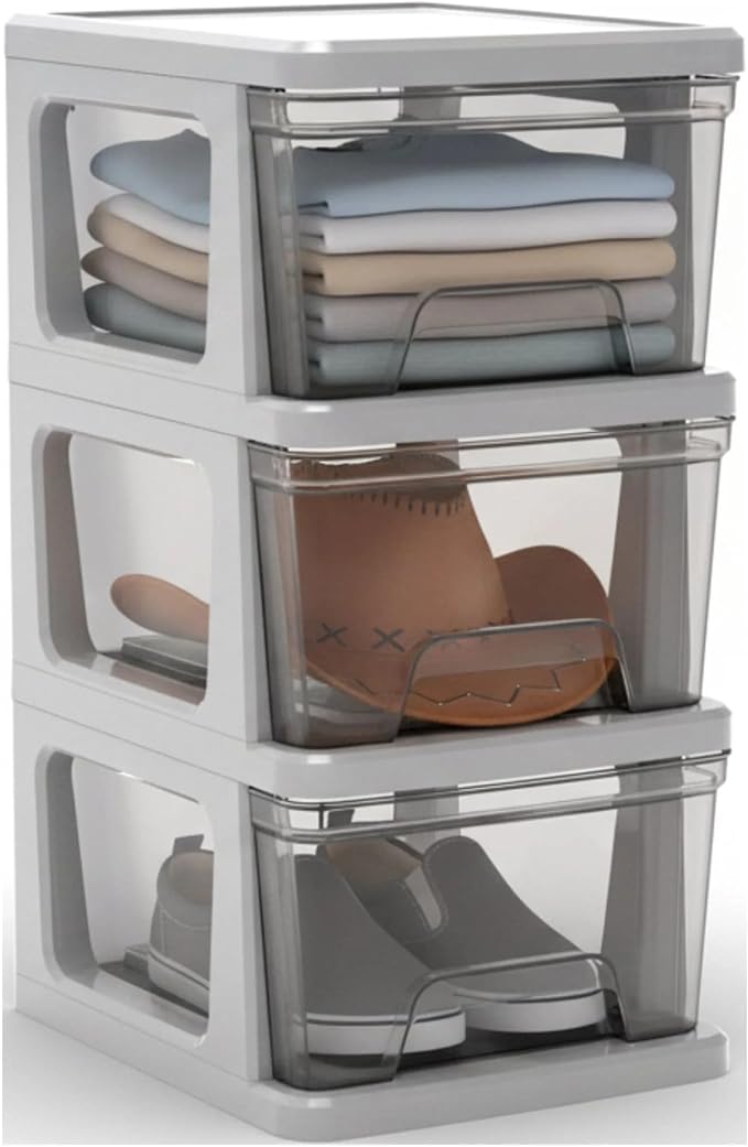 Plastic Drawer Wide Tower Plastic Storage Cart with Clear Pull Out Drawers, Silver (3 Drawer Wide Tower) - Image 3