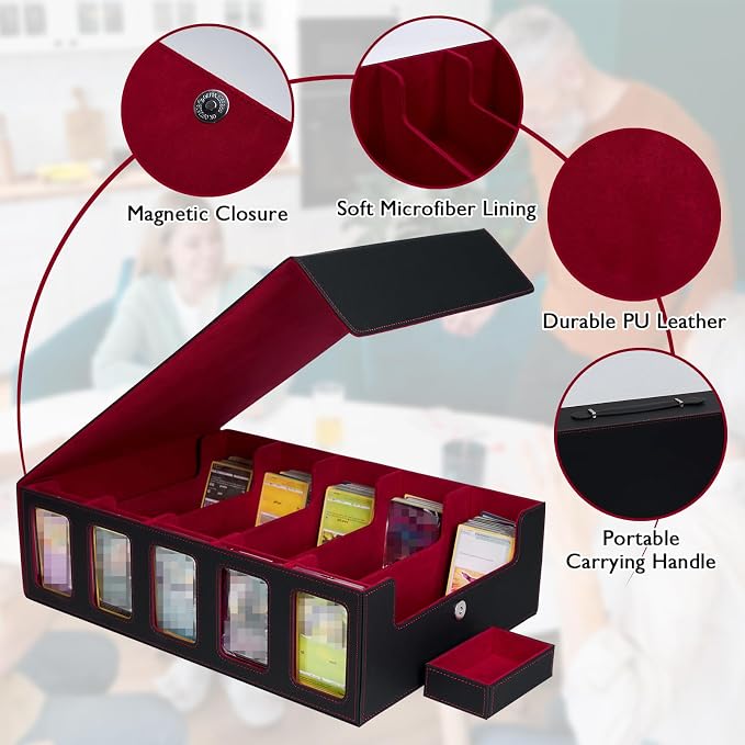 5-Row Trading Card Storage Box for Top Loaders, 3900+Card Deck Case with Portable Handle & Commander Display, 500 Sleeves, 5 Toploaders, 15 Stoppers, 24 Dividers, 1 Dice Tray, for MTG/TCG Magic Cards - Image 5