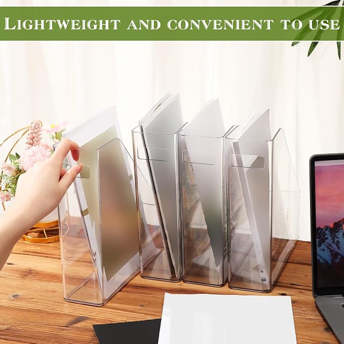 20 Pcs Clear Acrylic Magazine File Holder Plastic Desk Organizer with Handle Basics Vertical Magazine Rack Desk Folder Document Storage Organizer for Home Office School Work Study Desktop Supplies - Image 5