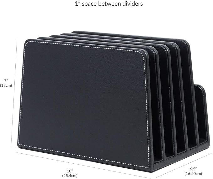 MobileVision Executive Black Desktop File Folder Paper Tray & Device Organizer 5 Slot Dividers - Image 2