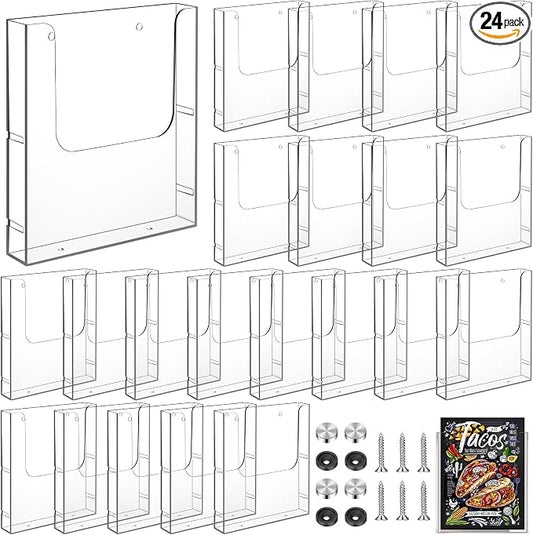 Wesiti Acrylic Brochure Holder 8.5 x 11 Inches Wall Mount Flyer Holder Plastic Slat Wall Display Single Pocket Box for Magazines Poster Papers Files Menu Pamphlet Literature Documents (24) by Unteilti