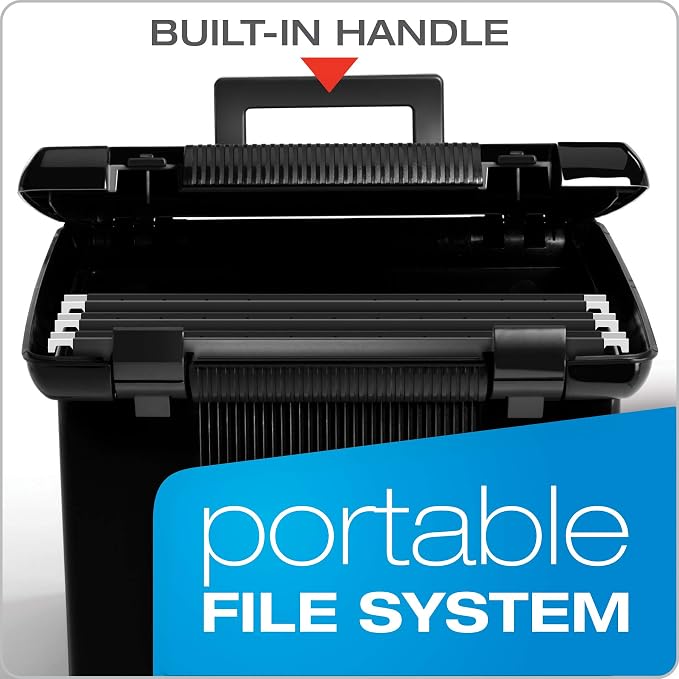 Pendaflex Reinforced Hanging Folders, Letter Size, Assorted Colors (Green, Blue, Red, Yellow, Orange) 1/5 Cut & Portable File Box with File Rails, Hinged Lid with Double Latch Closure - Image 6