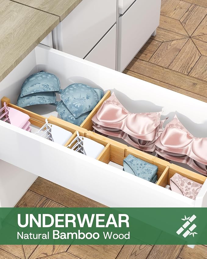 kiplant Kitchen Drawer Dividers - Adjustable Drawer Organizer for Clothes, Kitchen, Closet & Office - 8 Pack with Inserts, 18-22.6 Inches, Non-Slip Silicone Ends - Image 7