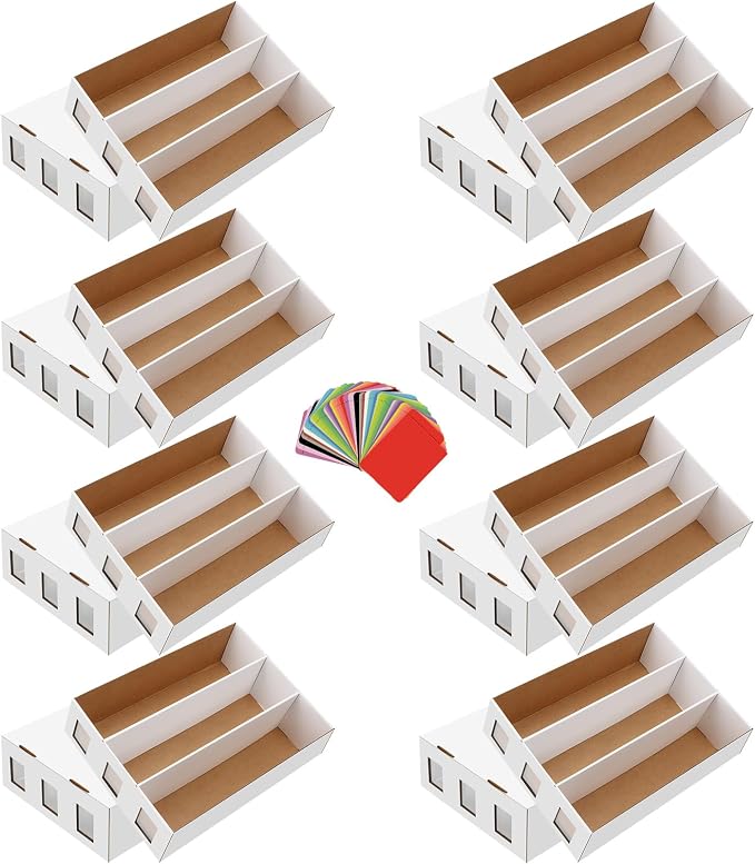 8 Pack Trading Card Storage Box, 18800+ Count Card Storage Box with 48 Card Divider White Sports Card Storage Box Cardboard Card Organizer Box Bulk Card Case Trading Card Box for Sport Basketball Card by HIMOMO