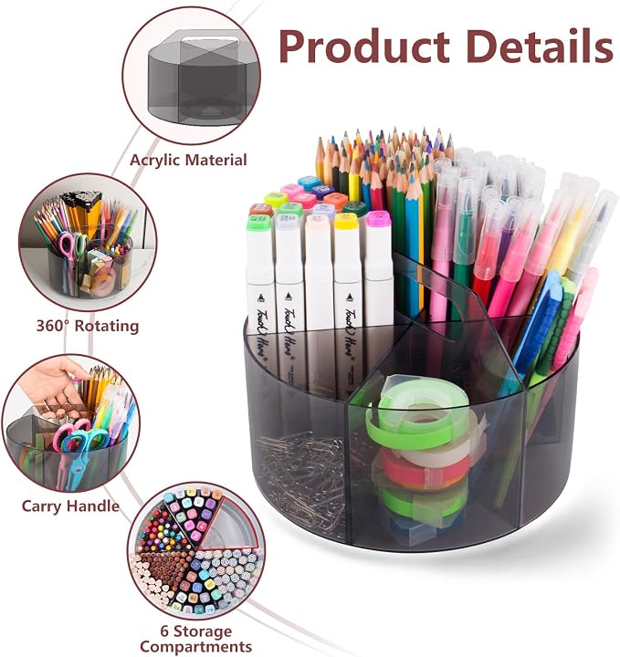 250pcs Acrylic Pencil Holder Marker Organizer, 360-Degree Rotating Pen Holder, Crayon Organizers for Kids Pencil Organizer Caddy Art Supply Kids Desk Organizers for Office Home School, Black - Image 4