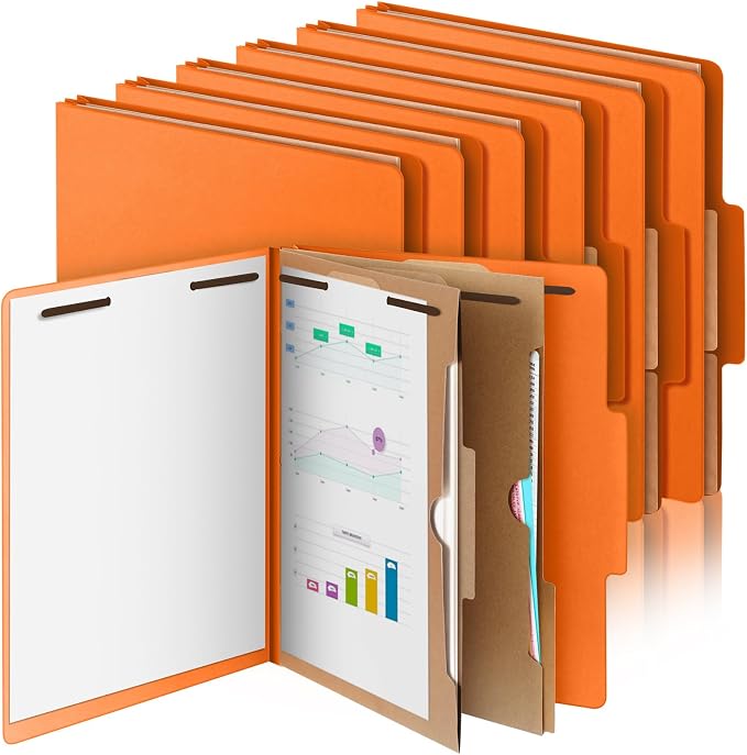 12 Pcs Skyygemm Classification Folder Letter Size, 2 Pocket File,Orange | Back to School Supplies, File Organizer with Fastener, Expanding File Organizer Bulk for Office Employee, Staff, Teacher by Skyygemm