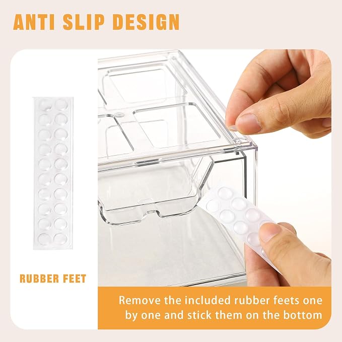 6 Pack Stackable Storage Drawers,Makeup Organizer with Pull-out Drawer | 4.4'' Tall, Acrylic Clear Plastic Storage Bins for Vanity,Pantry,Desk,Undersink,Kitchen,Bathroom - Image 3