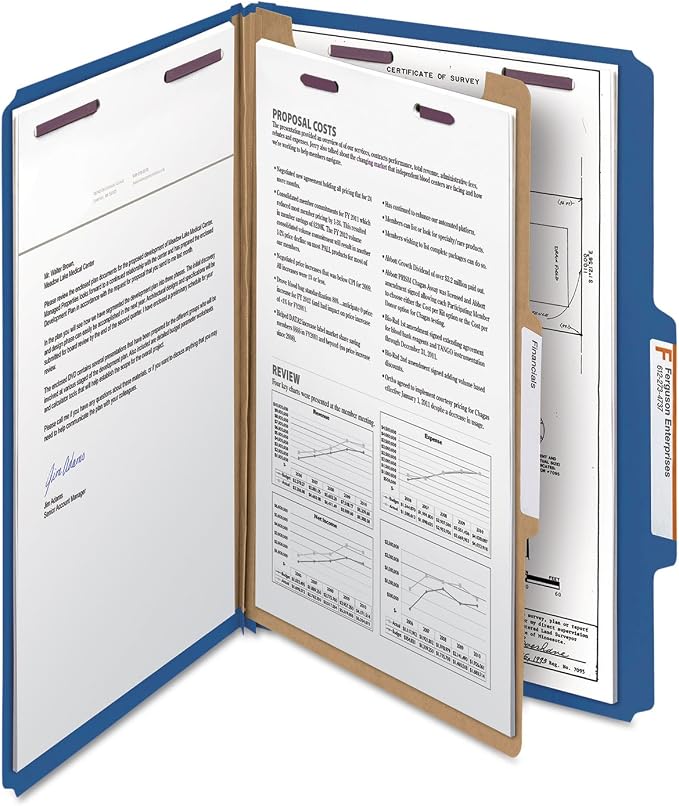 Smead Pressboard Classification File Folder with SafeSHIELD Fasteners, 1 Divider, 2" Expansion, Legal Size, Dark Blue, 10 per Box (18732) - Image 7