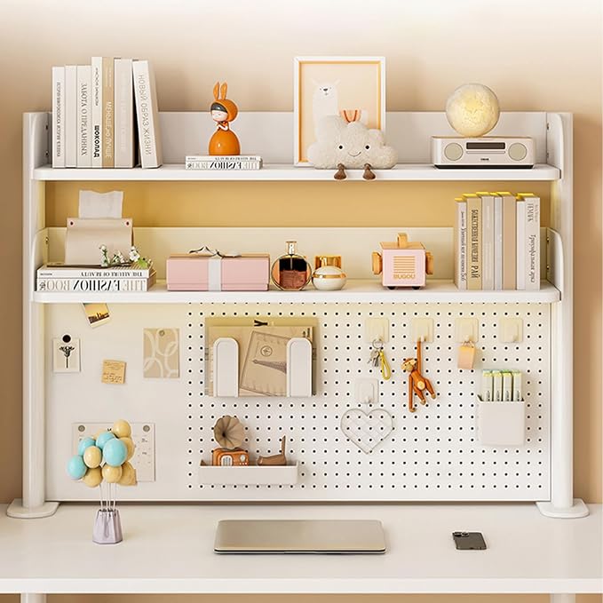 Clamp On Desk Organizer Shelf,Desk Extender Pegboard,White,39.4in | Computer Desk Accessories for Office,Desktop Bookshelf Storage Shelves for Desk, Desktop Shelving System - Image 2