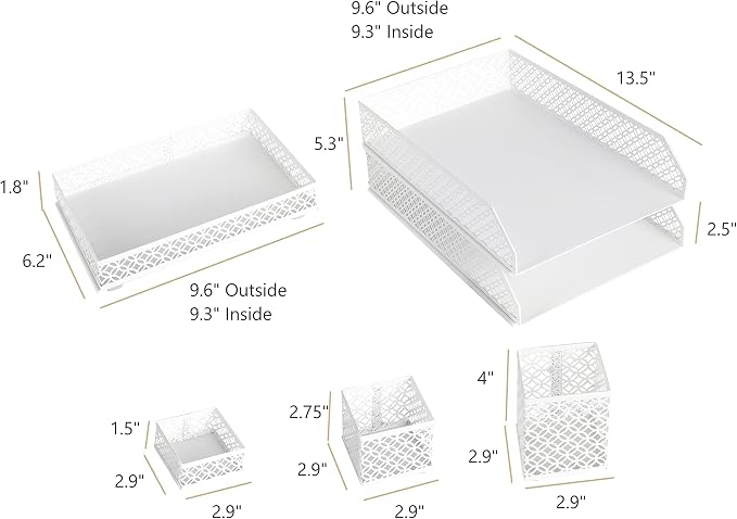 BLU MONACO | White Desk Organizer Set | 6 Piece Metal Desk Organizer with Pen Cup, Accessory Trays, and Letter Trays | Desk Organizers and Accessories for Office - Image 6