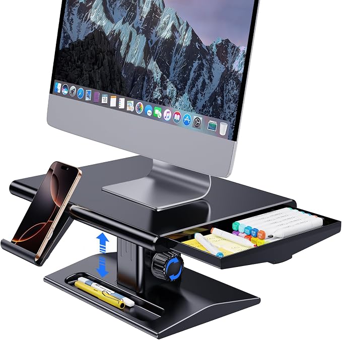 Computer Monitor Stand Riser for Desk,5.7-6.5 Inches Height Adjustable with Storage Drawer & Phone Holder,Workspace Desktop Organizer Monitor Stands Risers Shelf for Computer,Laptop,Printer,TV by Unknown
