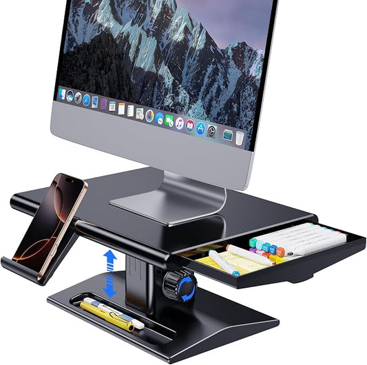 Computer Monitor Stand Riser for Desk,5.7-6.5 Inches Height Adjustable with Storage Drawer & Phone Holder,Workspace Desktop Organizer Monitor Stands Risers Shelf for Computer,Laptop,Printer,TV by Unknown