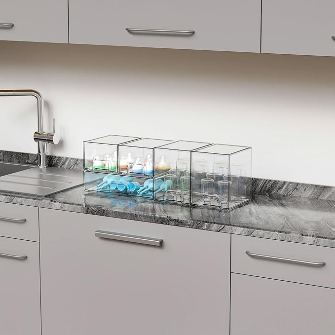 5 Set Clear Stackable Storage Drawers and Acrylic Drawer Organizer,BPA Free Baby Bottle Organizer for Countertop and Bottle Station Organizer for Breast Pump Parts,Pacifier and Baby Accessories - Image 6
